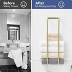 BWE Brushed Gold Towel Racks for Bathroom, Wall Mounted Towel Rack for Rolled Towels, Bathroom Towel Storage, Stainless Steel Vertical Towel Holder, Bathroom Organizer