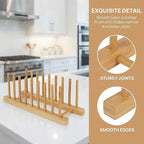 Bamboo Wooden Dish Racks for Kitchen Counter, Plate Organizer for Cabinet Stand Drainer Storage Holder Organizer for Dish, Pots, Lids, Bowls, Cups, and Cutting Boards and Books