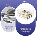 Tomorotec Desk Letter Tray Set, A4 Size Clear PET Stackable Document Organizer Office Desktop File Paper Holder Book Storage Rack Side Load Anti-Skid Stacking Support Convex Bottom (2X Landscape)