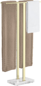 KES Standing Towel Rack with Marble Base, 37" H (Equal Height) Gold Towel Rack for Bathroom Floor, Towel Rack Stand Fits Large Bath Towel, 18/8 Stainless Steel, BTH229-BZ
