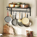 Hanging Pot Rack, Wall-Mounted Pot Rack, Kitchen Cookware Organizer, Metal Pot and pan Organizer Holder, for Cookware, Utensils Organization, Black TPR37BB