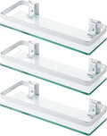 KES 3 Pack Glass Shelf for Bathroom, Glass Bathroom Shelf Floating Glass Shelf for Wall Aluminum Extra Thick 8MM Tempered Glass Shelves Rectangular Wall Mount Silver, A4126A-P3