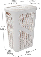 Mind Reader 60L Slim Laundry Hamper, Clothes Basket, Lid, Ventilated, Plastic, Set of 2, Ivory