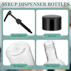 Maxdot 6 Pcs 25 oz Syrup Bottles with Pump Long Neck Bottles Plastic Syrup Pump Dispenser for Coffee Bar Accessories Home Party (Black)