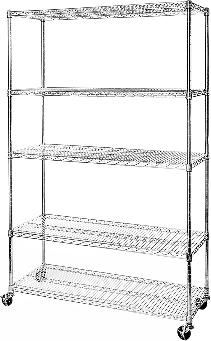 Seville Classics UltraDurable Heavy Duty NSF Solid Steel Wire Rack Storage Unit Organizer for Garage, Warehouse, Office, Restaurant, Classroom, Kitchen, 5-Tier Shelving, 48" W x 18" D