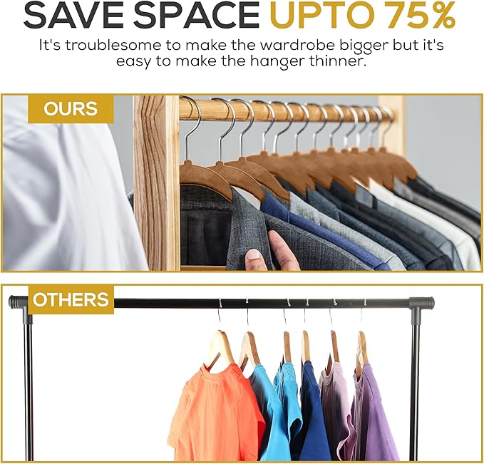 50 Pack New Premium Quality Velvet Hangers Ultra Thin Non Slip Adult Felt Space Saving Hangers for Closet Heavy Duty Coat Pants Jackets Dress Hangers 360° Swivel Hook Hold Upto 10 lbs Bronze
