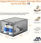 Clemate Upgraded X-Large Shoe Storage Box,12 Pack,Shoe Box Clear Plastic Stackable,Drop Front Shoe Box with Clear Door,Shoe Organizer Containers For Sneaker Display,Fit up to US Size13, Ashy