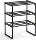 SONGMICS Shoe Rack, 3-Tier Shoe Organizer, Metal Storage Shelf, Upright or Upside Down, for 4-8 Pairs, Stackable, for Entryway, 11.8 x 16.7 x 21.5 Inches, Black ULSA003B01