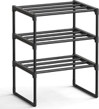 SONGMICS Shoe Rack, 3-Tier Shoe Organizer, Metal Storage Shelf, Upright or Upside Down, for 4-8 Pairs, Stackable, for Entryway, 11.8 x 16.7 x 21.5 Inches, Black ULSA003B01