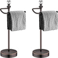 Bathroom Hand Towel Holder with Crystal Ball, Countertop Towel Holder Stand 15.7” H, Stainless Steel Classic Vintage Hand Towel Rack Stand with Heavy Weighted Base (Oil Rubbed Bronze, 2 Pack)