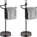 Bathroom Hand Towel Holder with Crystal Ball, Countertop Towel Holder Stand 15.7” H, Stainless Steel Classic Vintage Hand Towel Rack Stand with Heavy Weighted Base (Oil Rubbed Bronze, 2 Pack)