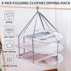 3 Tier Folding Mesh Clothes Drying Rack, Stackable Sweater Drying Rack with Internal Fixation, Portable Hanging Laundry Rack for T-Shirt,Swimsuit,Sweater,Delicates (1 Pack)