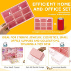 Wenqik 2 Pcs Mini Storage Drawers Teacher Toolbox Organizer with 9 Clear Drawers Small Plastic Desktop Teacher Desk Craft Organizer for Classroom Office 7" x 3. 9" x 4. 7"(Pink)