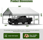 Metal Carport Heavy Duty 13x26ft Outdoor Galvanized Steel Car Port, Vehicle Canopy Garage Shade, Multi-Use Shelter for Car, Boat, Tractors & Outdoor Storage