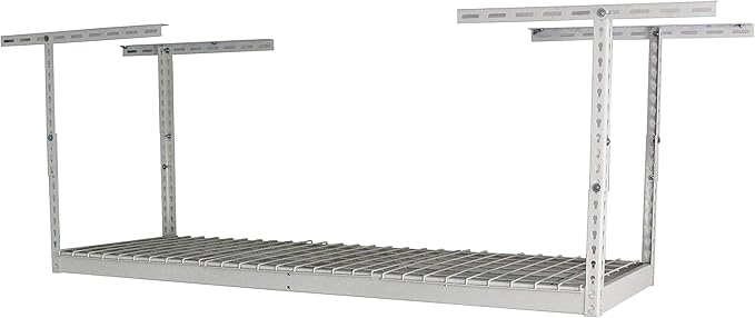SafeRacks 2x6 Adjustable Overhead Garage Storage Rack, Heavy-Duty Steel Overhead Storage Rack with 300 lb Weight Capacity, Height Adjustable Garage Storage Organization System, White (18"-33")