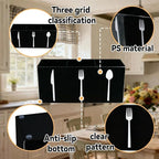 Utensil Holder,Kitchen Countertop Organizer,Silverware Organizer,3 Compartments Silverware Caddy,Plastic Utensil Holder, Large Capacity Cutlery, Spoon, Fork, and Knife Rack（Black）