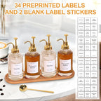 Coffee Syrup Dispenser for Coffee Bar, 16.9oz 500ml Glass Syrup Dispenser w Golden Coffee Scoop, Coffee Syrup Pump Dispenser w 36 Labels and Bamboo Tray, Coffee Syrup Bottles with Golden Pump, 4PCS