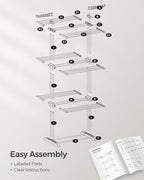 SONGMICS Clothes Drying Rack Stand 4-Tier, Foldable Laundry Drying Rack 68.1-Inch Tall, Steel, Rolling Clothes Horses Dryer Rack, Easy to Assemble, Indoor Outdoor Use, Dove Gray ULLR701G01