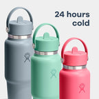 Hydro Flask Travel Water Bottle - Insulated Stainless Steel - Wide Straw Lid, Non Spill, Leakproof in 24 Oz Tonal Black