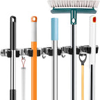 Broom Holder Wall Mount, Broom Organizer Wall Mount Stainless Steel Broom and Mop Hanger Heavy Duty Storage Organization for Home Kitchen Garden Garage Room 5 Racks 4 Hooks (1Pack)(Black Racks)