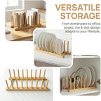 Bamboo Wooden Dish Racks for Kitchen Counter, Plate Organizer for Cabinet Stand Drainer Storage Holder Organizer for Dish, Pots, Lids, Bowls, Cups, and Cutting Boards and Books