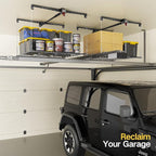 Overhead Garage Storage Rack for 8-10ft Ceiling, Heavy-duty 4x4 FT Garage Ceiling Storage Racks with Safety Lock, Ideal for Storage Mounted Lift System and Storage Organizer, 250lbs Capacity