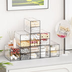 Yieach 9 Pack Small Acrylic Drawers With 18 Drawers,Clear Drawer Organizers Stackable,School,Office Supplies Organizer And Storage Bins for Stationery,Pen,Pencil,Craft,Glasses,Sunglass Organizer Case