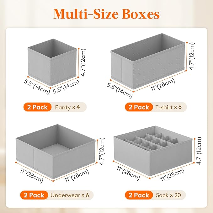 Lifewit Underwear Drawer Organizer for Closet 8 Pack, 3 Sizes Dresser Organizer Dividers, Deep Fabric Foldable Drawer Storage Organizer Bins for Clothes, Sock, Bra, Lingerie, Undies