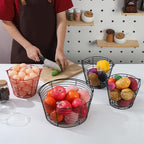 Colorful Metal Mesh Wire Egg Collecting Basket with Handle Portable Garden Vegetable Fruit Storage Lightweight Hanging Collector for Farmhouse Gathering Kitchen Picnic (Black, Large - 12")