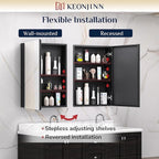 Keonjinn 48 x 32 Inch Oversized Medicine Cabinet for Bathroom with Mirror, Assembly Required, Black Aluminum Structure, Free Adjustable Shelves, Combined Recessed or Surface Mount Wall Cabinet