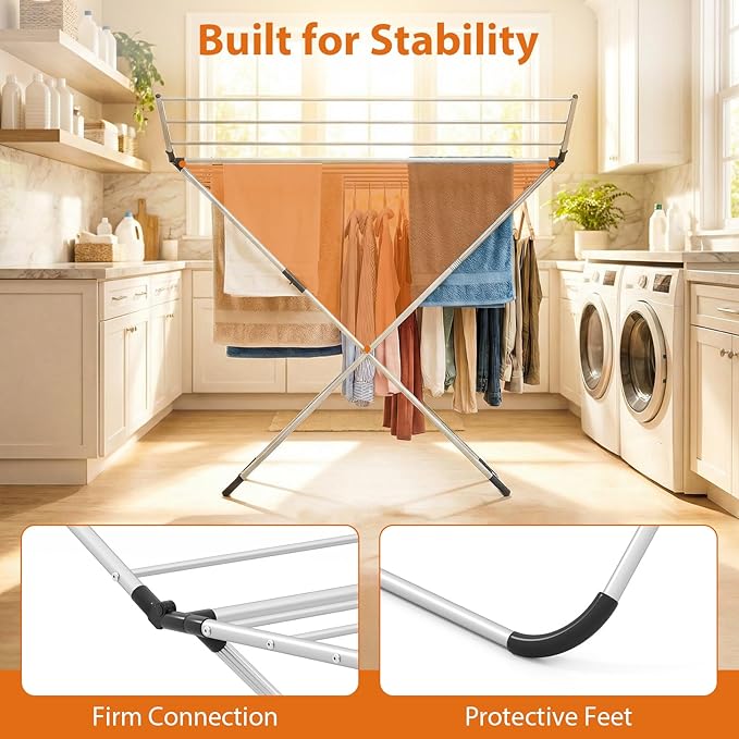 Tangkula Aluminum Clothes Drying Rack, Folding Laundry Rack with Sturdy Frame, Foldable Wings & 14 Drying Poles, Space-Saving, Freestanding Drying Rack for Indoor & Outdoor Use