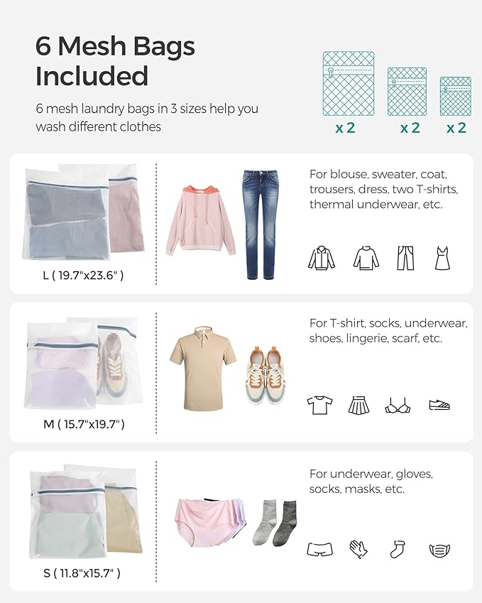 SONGMICS 130L Clothes Hamper with Lid, 2 Removable Liner Bags, 6 Mesh Bags, Wicker, Double Laundry Basket for Bathroom, 13 x 26 x 23.6 Inches, Gray ULCB253G01