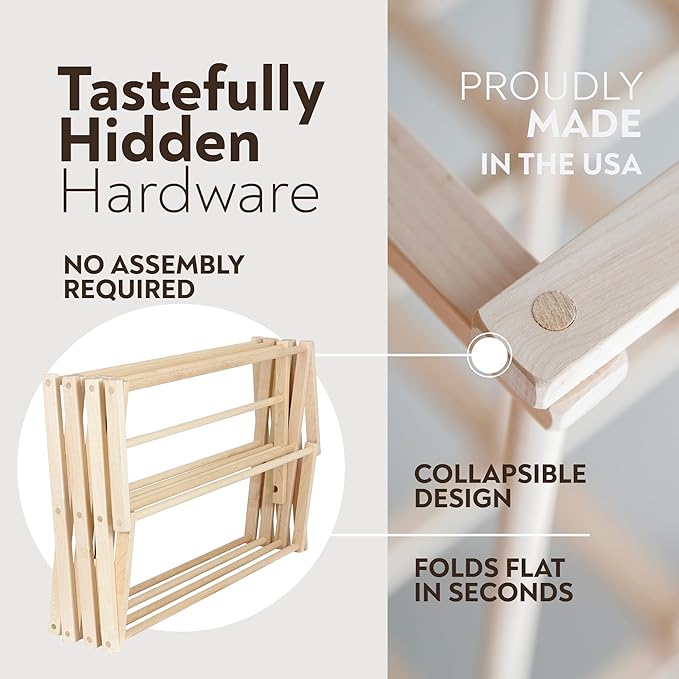 Pennsylvania Woodworks Clothes Drying Rack: Solid Maple Hard Wood Laundry Rack for Sweaters, Blouses, Lingerie & More, Durable Folding Drying Rack, Made in USA, No Assembly Needed, Large