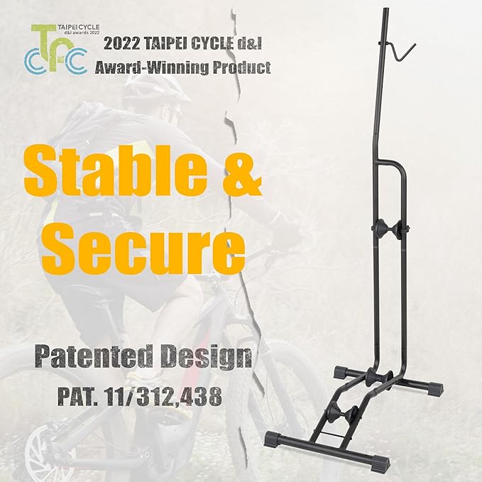 CyclingDeal Upright Bike Stand - Premium Quality Vertical & Horizontal Adjustable Bicycle Floor Parking Rack - for Storing MTB Road Bikes - up to 29” Wheel Size - for E Bike - 1 Bike