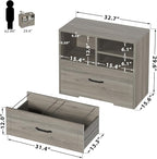 LVB Lateral Wood File Cabinet with Drawer, Farmhouse Printer Filing Cabinet with Storage for Legal Letter A4, Wooden Printer Stand with Hanging File Organizer Shelves for Home Office, 32.7 in, Greige