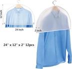 Shoulder Covers Plastic Hanger Covers for Clothes (Set of 12) Closet Clothes Protectors Breathable Clear Jacket Cover with 2" Gusset for Suit, Coat, Jackets, Blouses, Dress - 24'' x12" x2''/12 Pack