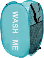 Mesh Pop Up Laundry Hamper with Handles, Collapsible Laundry Basket Side Pocket Dirty Clothes Hamper (Sky Blue)