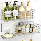 Yougai Shower Caddy, Shower Organizer with Soap Holder and Hooks, Rustproof Shower Shelves, No Drilling Bathroom Organizers and Storage, Wall-Mounted Kitchen & Home Decor (Silver)