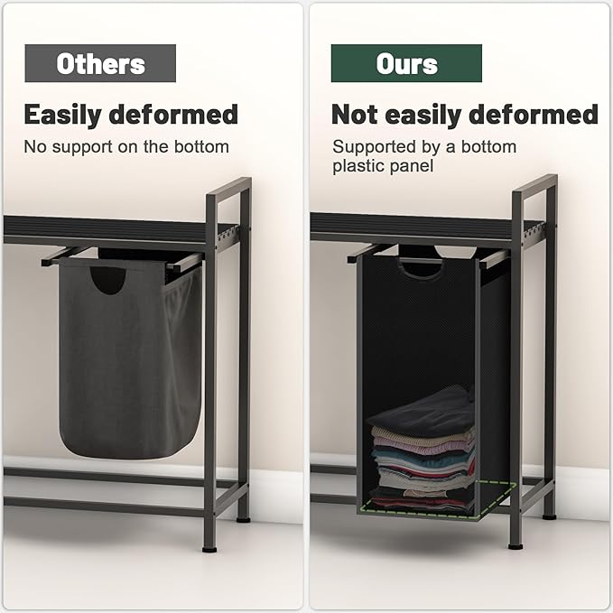 Laundry Hamper, Laundry Sorter with 2 Pull-Out Removable Oxford Fabric Bags Cloth Laundry Basket 2 x 10 Gallons (Charcoal Black)