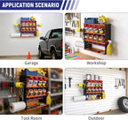 Wall Mount Spray Can Holder, Aerosol Spray Bottle Holder Storage Rack, Heavy-Duty Paint Bottle Organizer with 8 Can Holes & 4 Steel Hooks, 4 Plastic Hooks for Garage, Shop, Home or Tool Trailer