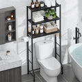 Kitsure Over The Toilet Storage Rack - Freestanding Over The Toilet Storage Cabinet with Paper Holder & Hooks, Bathroom Organizers and Storage, Black, 3 Tiers (61" H)