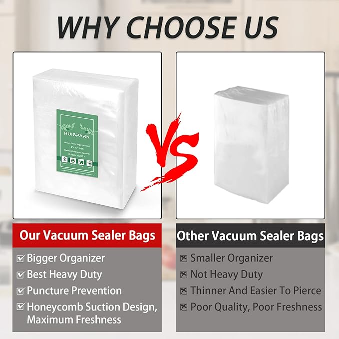 Vacuum Sealer Bags,Heavy Duty Pre-Cut Design Commercial Grade 4x6 Inch Food Sealable Bag for Heat Seal Food Storage, Seal Bag Boilsafe to 280°F Freezable, Resizable,Reuseable (100Pcs)