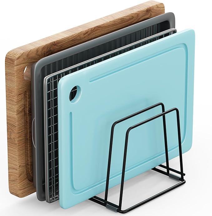 Cutting Board Organizer Kitchen Organizer Rack for Cutting Board, Bakeware, and Cookie Sheet, 5-Slot Heavy-Duty Steel Cookware Holder,Rust-Resistant with Anti-Slip Feet (2, Large)
