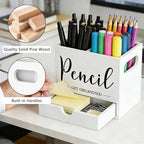 Pencil Holder with 1 Drawer, Multi-Functional Pen Holder for Desk, Desk Organizers and Accessories with 2 Compartments, Desktop Organizer for Office Home Art Supplies(White)
