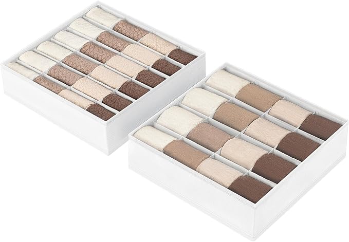 DIMJ Sock Organizer Drawer Organizer - Dresser Underwear Drawer Organizer for Storing Socks, Handkerchiefs, Ties, Belts, White