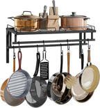 Hanging Pot Rack, Wall-Mounted Pot Rack, Kitchen Cookware Organizer, Metal Pot and pan Organizer Holder, for Cookware, Utensils Organization, Black TPR37BB