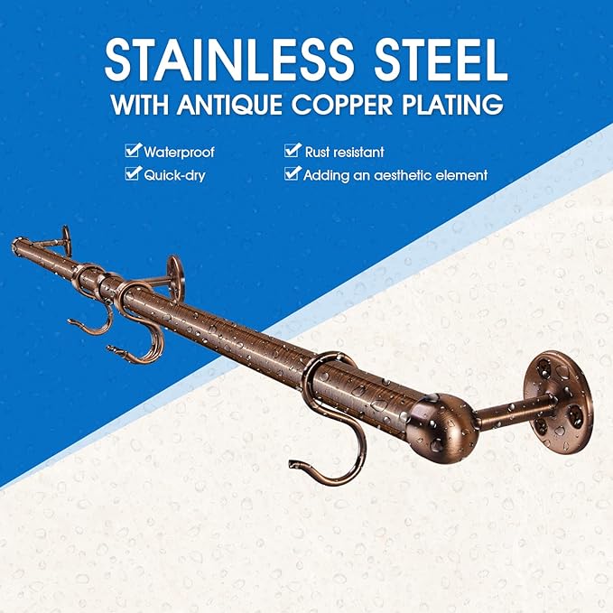 ROTHLEY 39.4 Inch Stainless Steel Wall Mounted Hanging Pot and Pan Rack with Adjustable S Hooks, Antique Copper