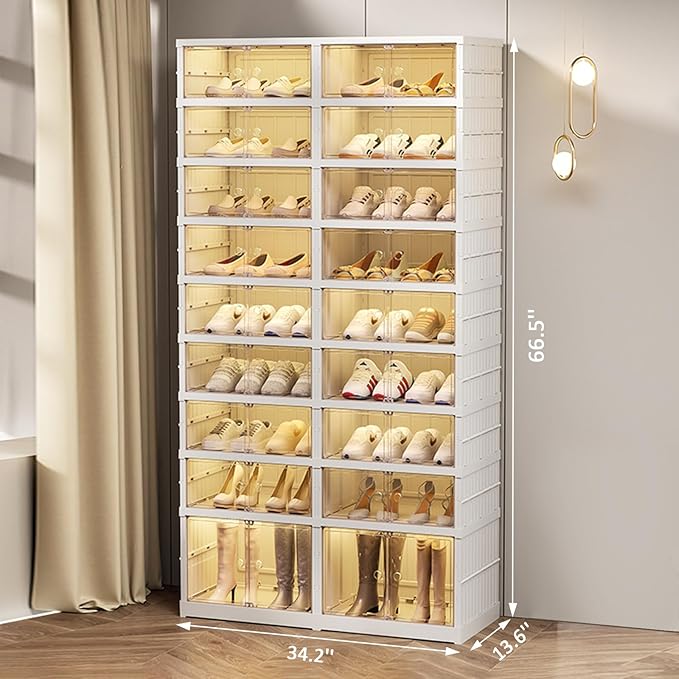 Collapsible Shoe Rack Organizer 9 Tiers-36 Pairs Foldable Shoe Cabinet with Doors, Large Plastic Folding Shoe Cabinet, Easy Assembly Shoe Shelves Organizer for Entryway, Living Room