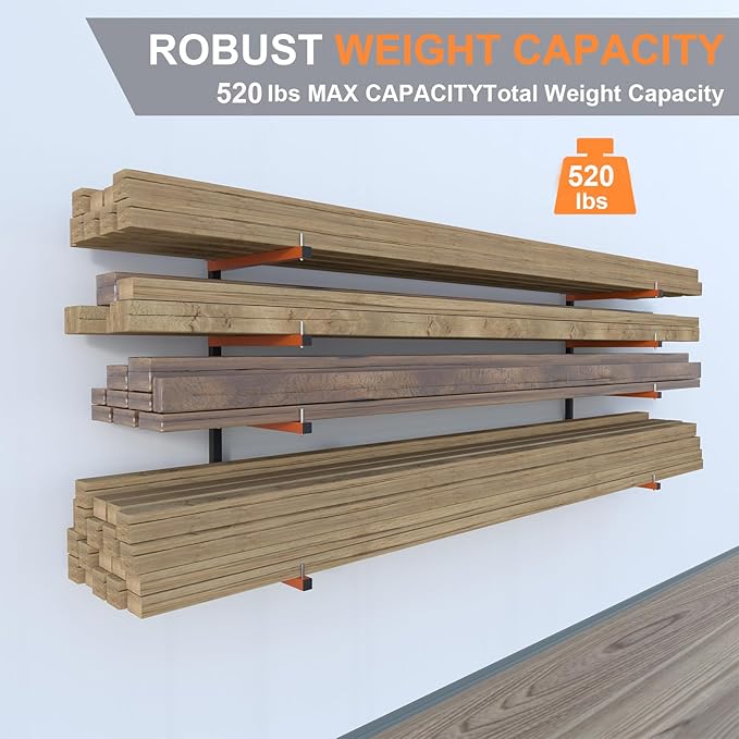 Lumber Storage Rack,Upgrade Folding Lumber Rack Wall Mount,Heavy Duty Metal 4 Level 32 Inch Wood Storage Rack for Garage Storage Organization