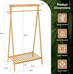 Bamboo Clothing Garment Rack with 2 Tier Storage Shelf Clohes Hanging Stand Portable Closet Organizer for Bedroom Small Apartment Guest Room Laundry Room